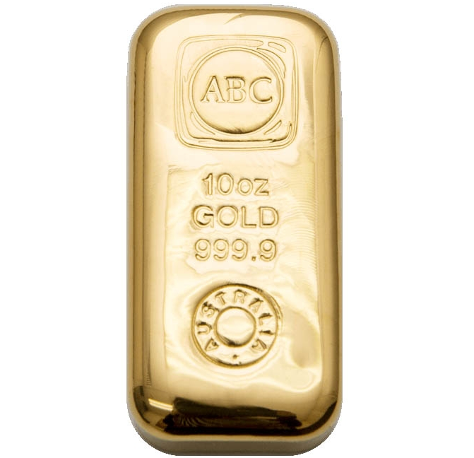 Gold Bullion Bars 10oz ABC Cast Gold Bar 9999 Purity
